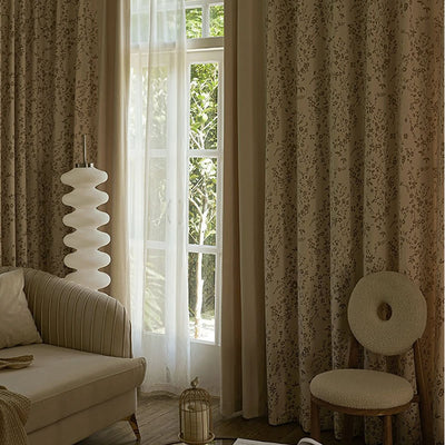 Cream Chenille Blackout Curtains with Country Style Floral Jacquard
