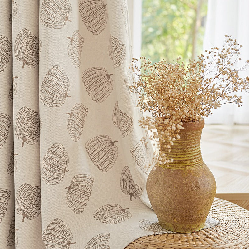 Beige Thickened Blackout Chenille Curtains with Pumpkin Jacquard