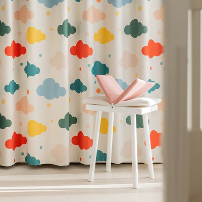 Kids Beige Cotton Linen Blackout Curtains with Colorful Cloud Print