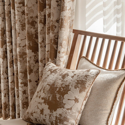 Brown Blackout Curtains with White Artistic Vintage Floral Jacquard