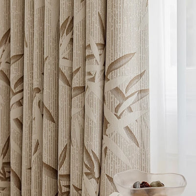 Beige Blackout Curtains with Jacquard Bamboo Pattern