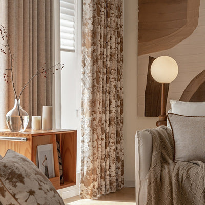 Brown Blackout Curtains with White Artistic Vintage Floral Jacquard