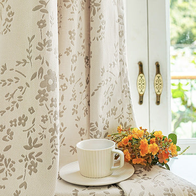 Cream Chenille Blackout Curtains with Country Style Floral Jacquard