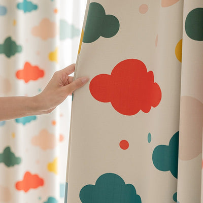 Kids Beige Cotton Linen Blackout Curtains with Colorful Cloud Print