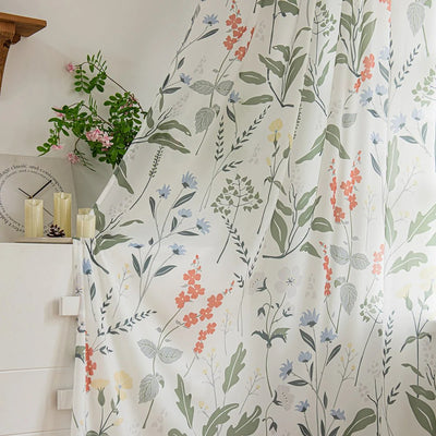 Green Leaf Floral Country Farmhouse White Sheer Curtains