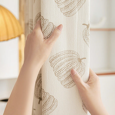 Beige Thickened Blackout Chenille Curtains with Pumpkin Jacquard