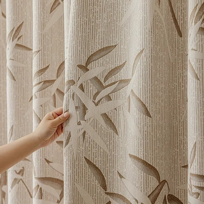 Beige Blackout Curtains with Jacquard Bamboo Pattern