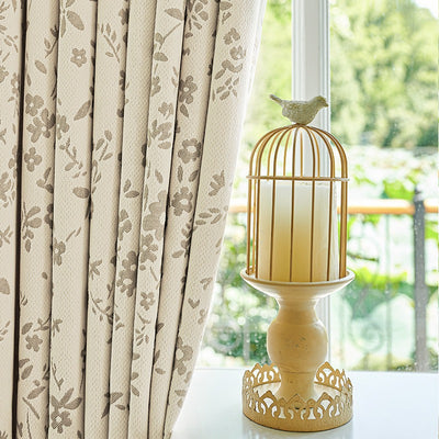 Cream Chenille Blackout Curtains with Country Style Floral Jacquard