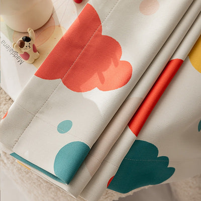 Kids Beige Cotton Linen Blackout Curtains with Colorful Cloud Print