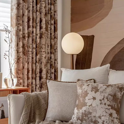 Brown Blackout Curtains with White Artistic Vintage Floral Jacquard