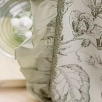 Green Blackout Curtains with Floral Plant Jacquard and Green Leaf Trim
