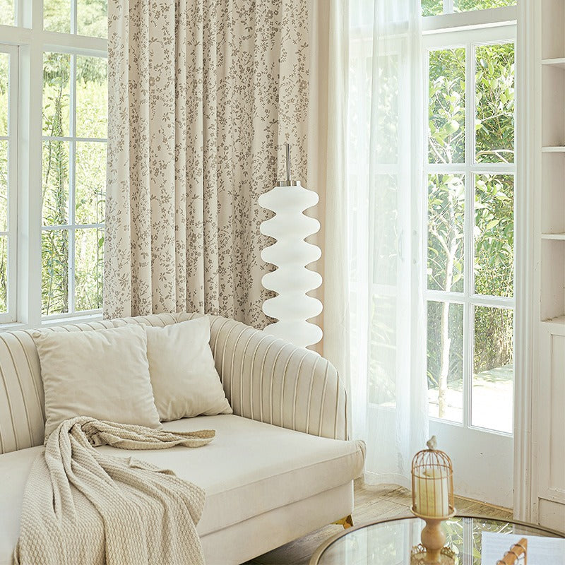 Cream Chenille Blackout Curtains with Country Style Floral Jacquard