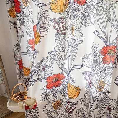 Art Retro Sheer Curtains Orange Floral Design