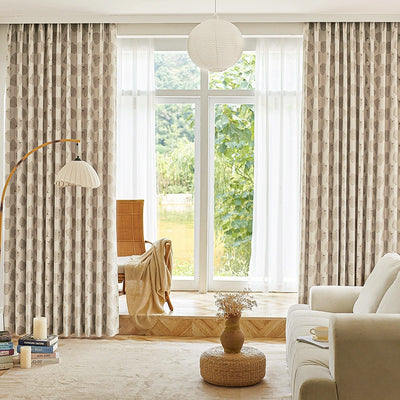 Beige Thickened Blackout Chenille Curtains with Pumpkin Jacquard