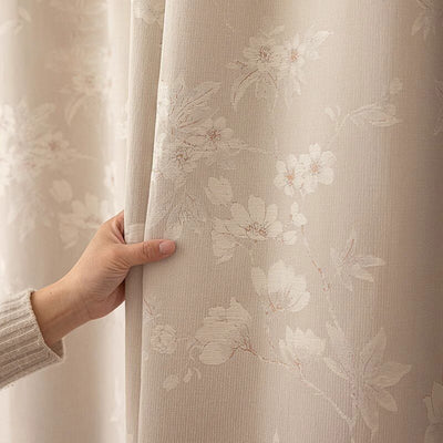Beige Chenille Blackout Curtains with Magnolia Vintage Flower Jacquard