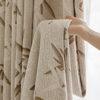 Beige Blackout Curtains with Jacquard Bamboo Pattern