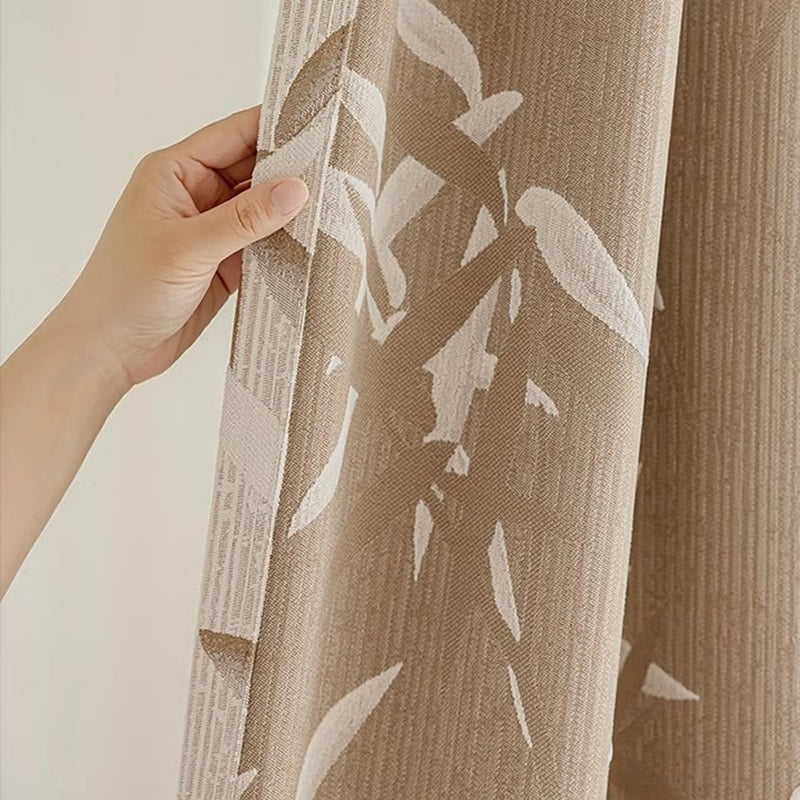 Beige Blackout Curtains with Jacquard Bamboo Pattern
