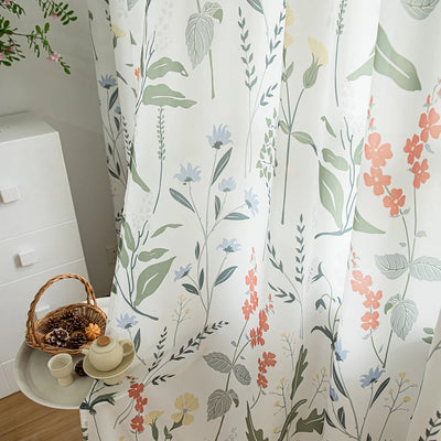 Green Leaf Floral Country Farmhouse White Sheer Curtains