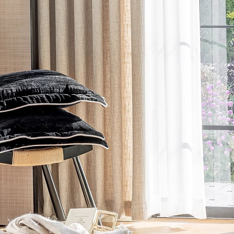 Linen Drapes Curtains with Vertical Jacquard Stripes