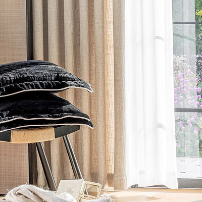Linen Drapes Curtains with Vertical Jacquard Stripes