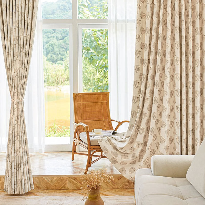 Beige Thickened Blackout Chenille Curtains with Pumpkin Jacquard
