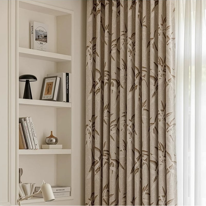 Beige Blackout Curtains with Jacquard Bamboo Pattern