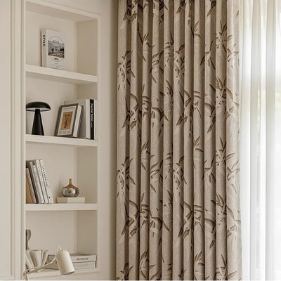 Beige Blackout Curtains with Jacquard Bamboo Pattern