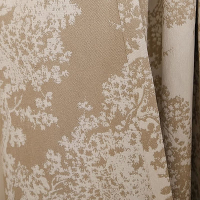 Cream Chenille Blackout Curtains with Jacquard Yumberry Tree White Ruffle Trim