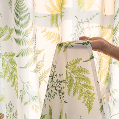 White Sheer Curtains with Green Leaf, Blueberry, and Butterfly Print