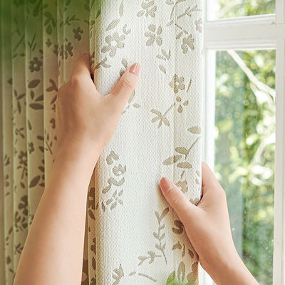 Cream Chenille Blackout Curtains with Country Style Floral Jacquard