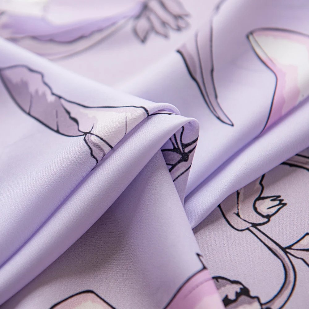 Purple Sheer Window Curtains with Campanula Floral Design