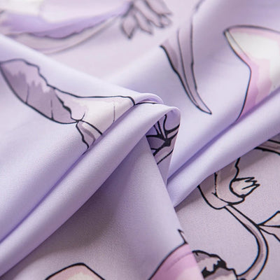 Purple Sheer Window Curtains with Campanula Floral Design