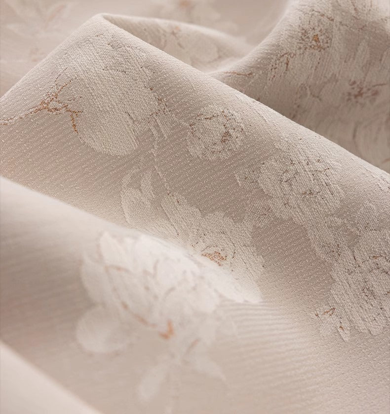Beige Chenille Blackout Curtains with Magnolia Vintage Flower Jacquard