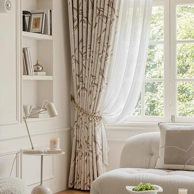 Beige Blackout Curtains with Jacquard Bamboo Pattern