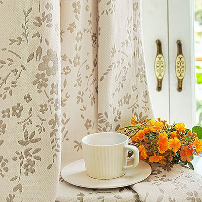 Cream Chenille Blackout Curtains with Country Style Floral Jacquard
