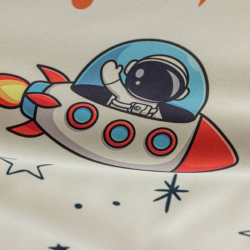 Kids Cartoon Curtains,Cotton Linen,Blackout,Astronaut UFO Space Rocket Print