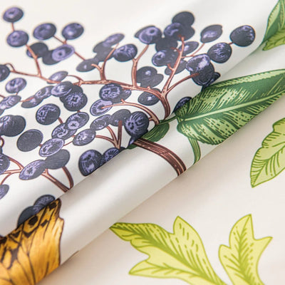 White Sheer Curtains with Green Leaf, Blueberry, and Butterfly Print