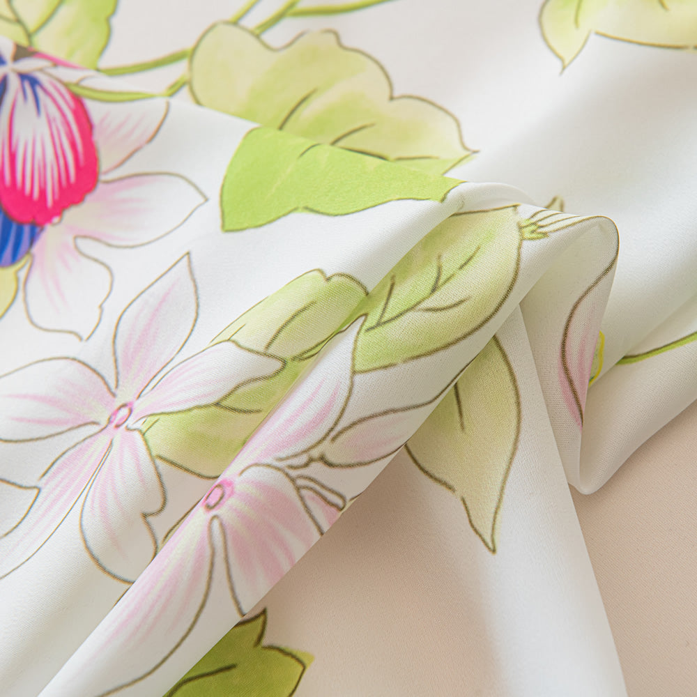 White Sheer Curtains with Green Plant Leaves, Vines, and Butterfly Print