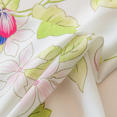 White Sheer Curtains with Green Plant Leaves, Vines, and Butterfly Print
