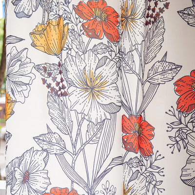 Art Retro Sheer Curtains Orange Floral Design