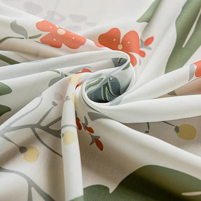 Green Leaf Floral Country Farmhouse White Sheer Curtains