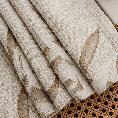 Beige Blackout Curtains with Jacquard Bamboo Pattern