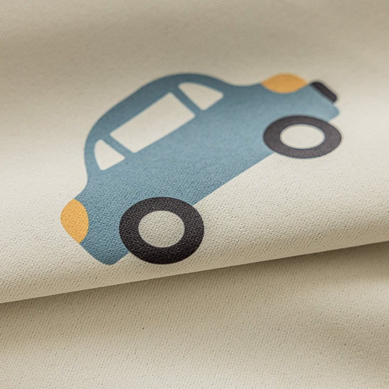 Kids Beige Cotton Linen Blackout Curtains with Car Print
