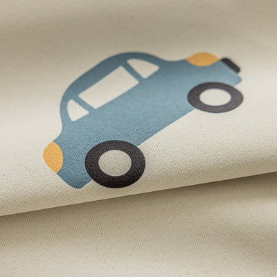 Kids Beige Cotton Linen Blackout Curtains with Car Print