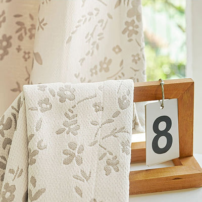 Cream Chenille Blackout Curtains with Country Style Floral Jacquard