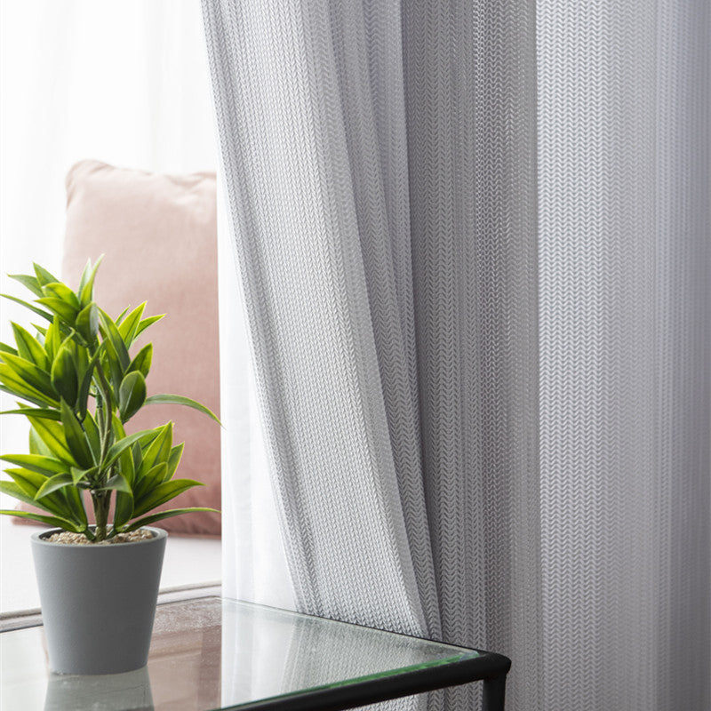 Stylish White Grey Sheer Curtains - Fish Bone Hollow Jacquard Pattern for Modern Decor