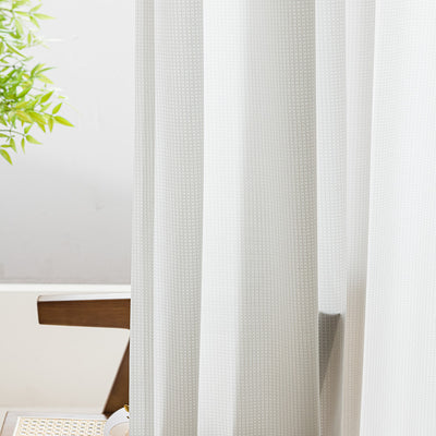 Modern White Sheer Curtains with Stylish Checkered Jacquard Texture