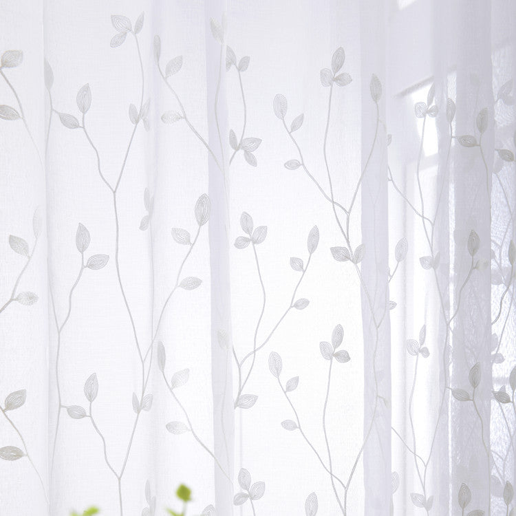 White Sheer Curtains Featuring Beautiful Branch Leaf Embroidery