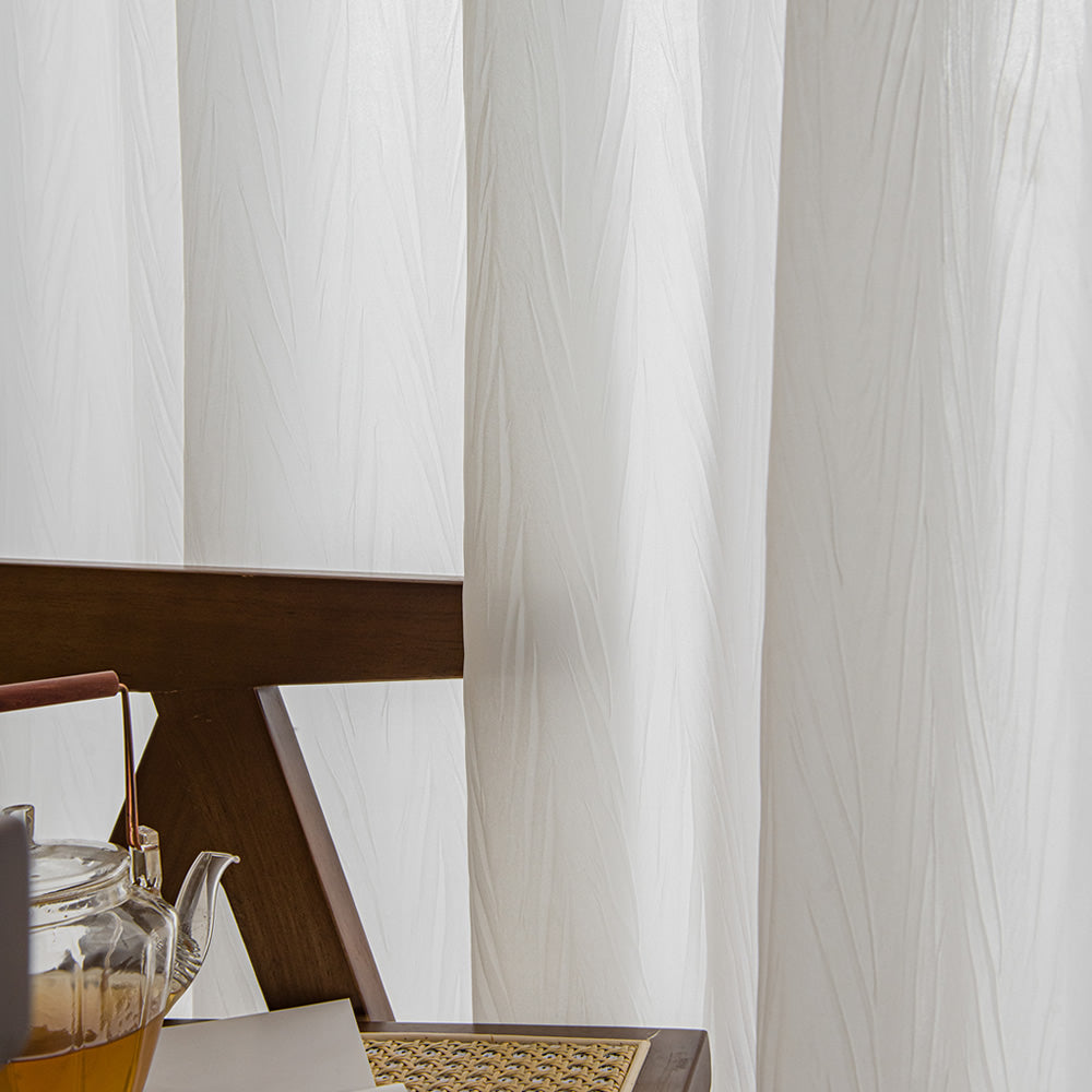 Chic White Sheer Curtains Featuring Stunning 3D V-Shaped Pleats