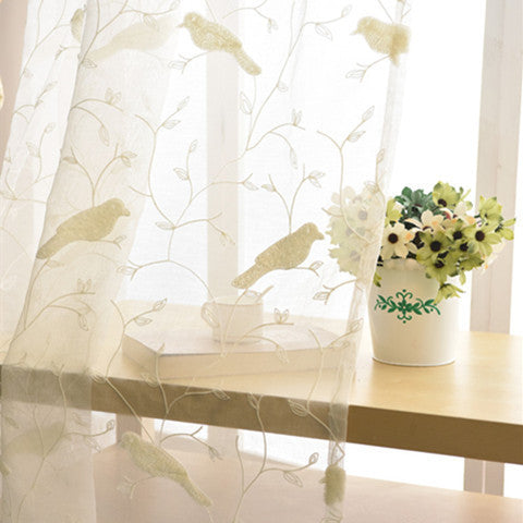 White Sheer Curtains Featuring Delicate Bird Branch Embroidery - Stylish Window Treatment
